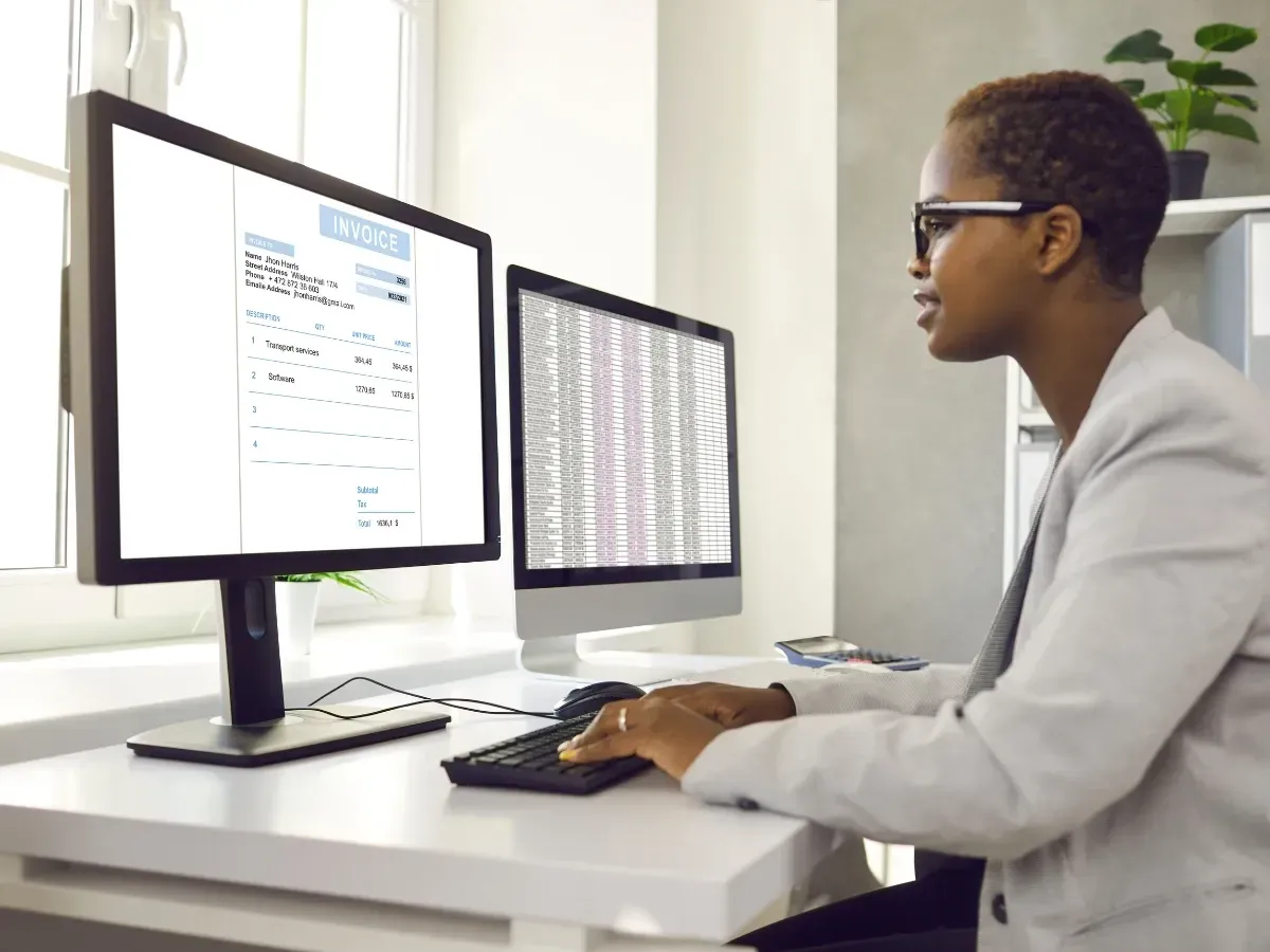 a woman doing accounting for insurance company