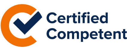 Certified Competent logo with orange and navy blue checkmark icon.
