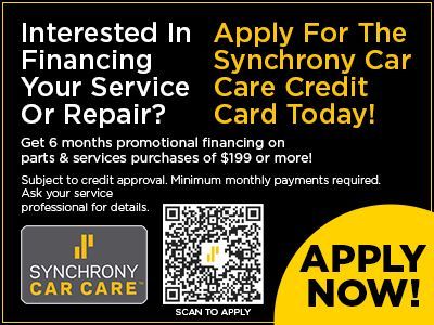 Advertisement for Synchrony Car Care Credit Card: Financing for auto service and repair.