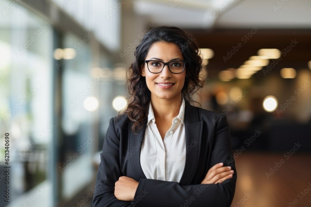 A business woman wearing glasses thinking of brand visibility for her Cayman shop. 
