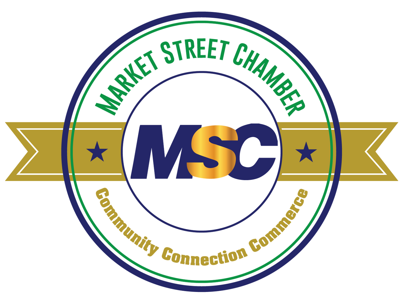 Market Street Chamber logo: blue and green circle, gold ribbon,