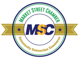 Market Street Chamber logo: blue and green circle, gold ribbon,