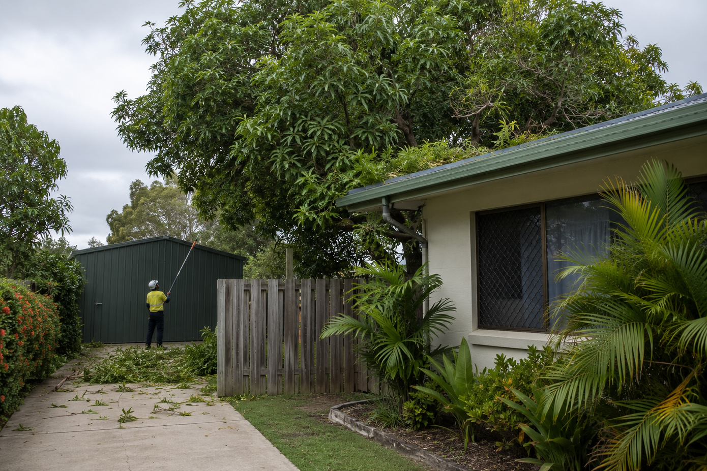 Starting a big lopping and pruning job in a backyard in Mackay.
