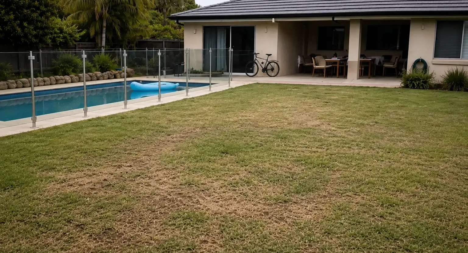 Grass growing back after a tree was removed and the stump ground down below the surface a few months earlier
