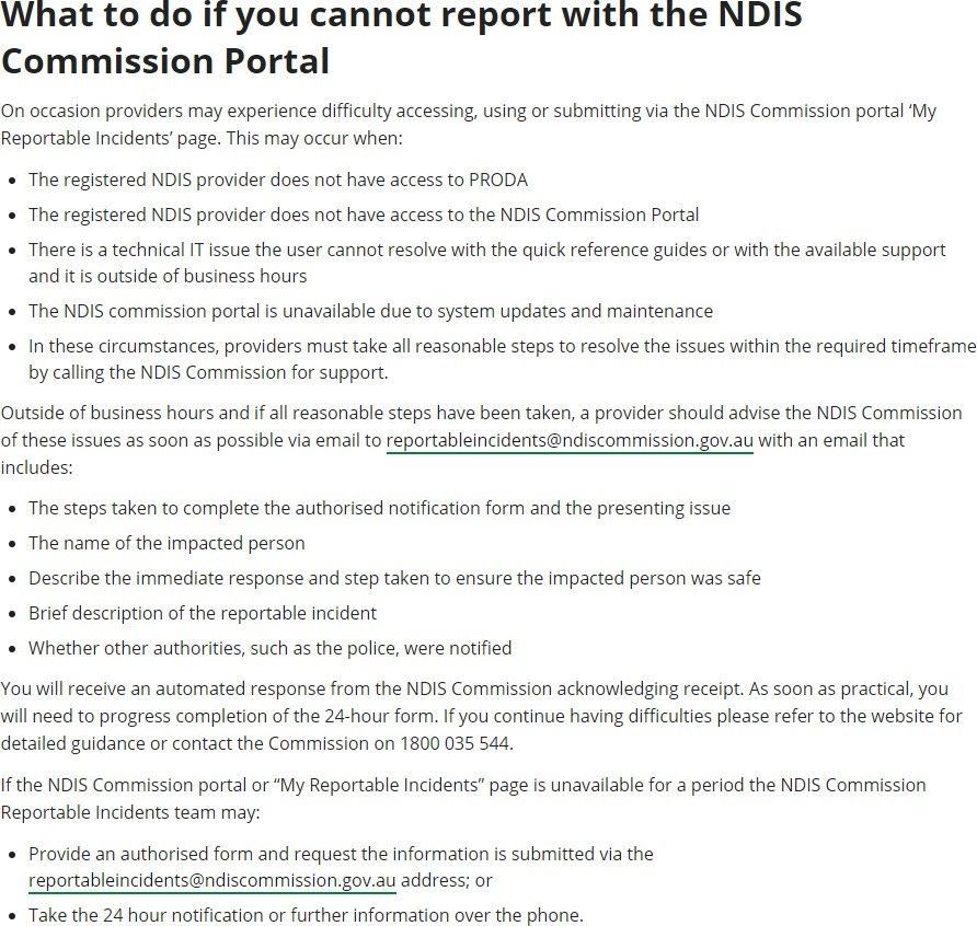 What to do if you cannot report with the NDIS Commission Portal
