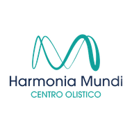 Logo dell'Harmonia Mundi Holistic Center in turchese e blu navy su sfondo bianco.