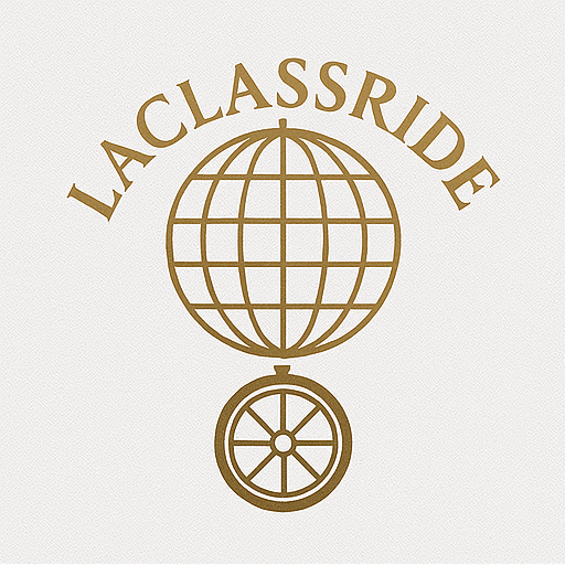 Gold “LACLASRIDE” logo with a globe above a wheel icon on a light background