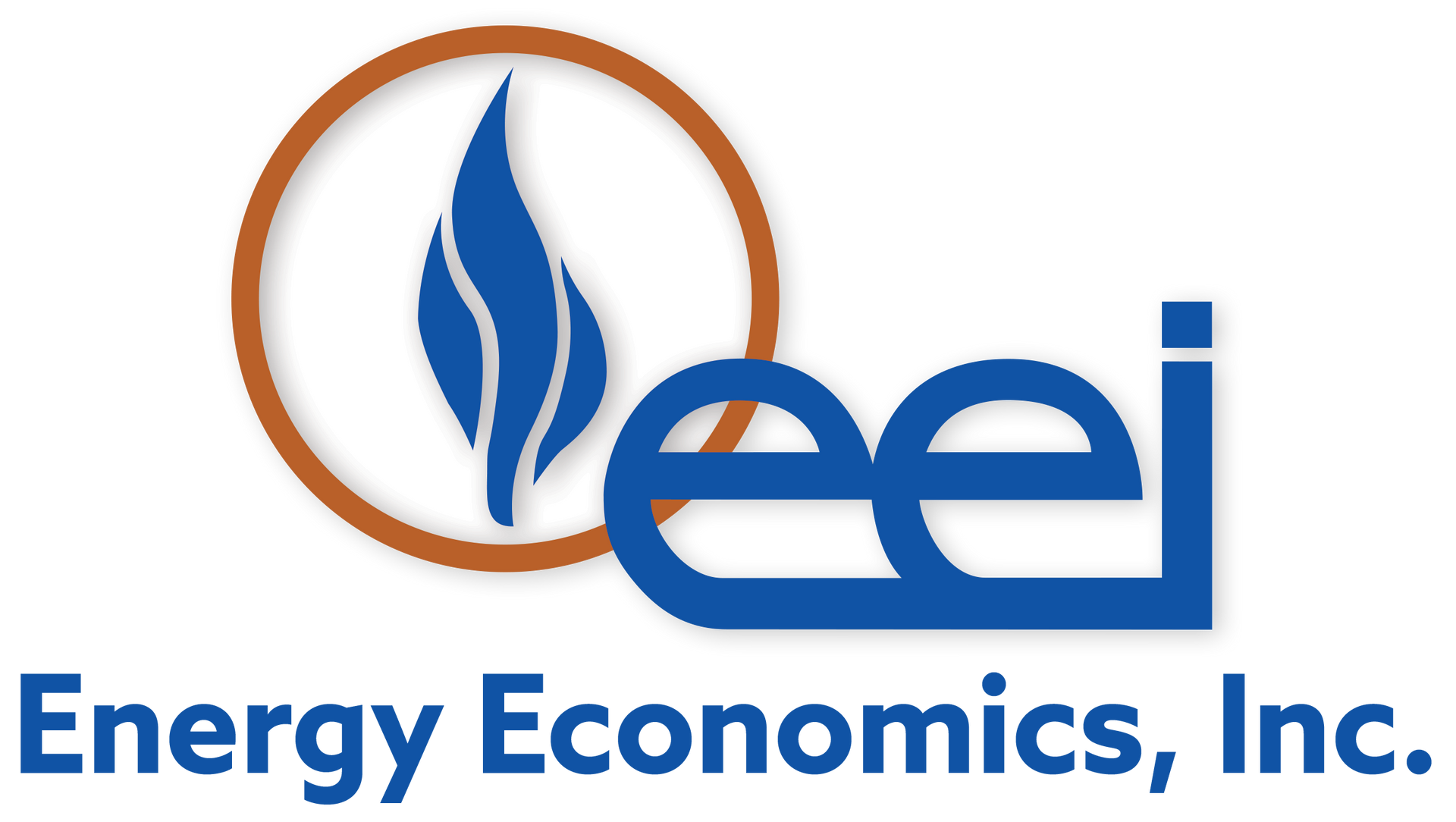 Logo for Energy Economics, Inc. featuring a blue flame symbol within a circle and the letters 