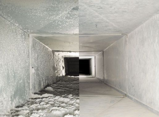 Rectangular air duct interior with a dark opening at the far end