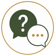 Two overlapping speech bubbles with a question mark and ellipsis inside a gold circle