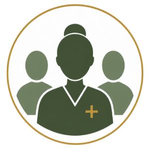 Three-person group icon in green and gold with a plus sign
