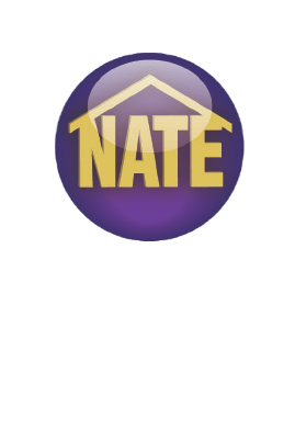 Purple circular logo with gold “NATE” text and a peaked roof icon above it