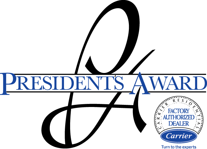 President’s Award logo in blue and black with Factory Authorized Dealer and Carrier seal