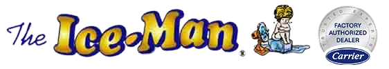 The Ice-Man logo with a cartoon ice worker and Carrier badge on a white background