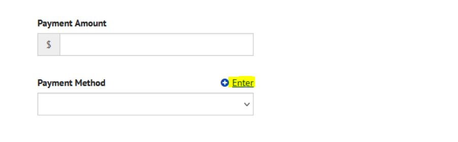 Payment form showing amount and method fields with a small edit icon beside Payment Method