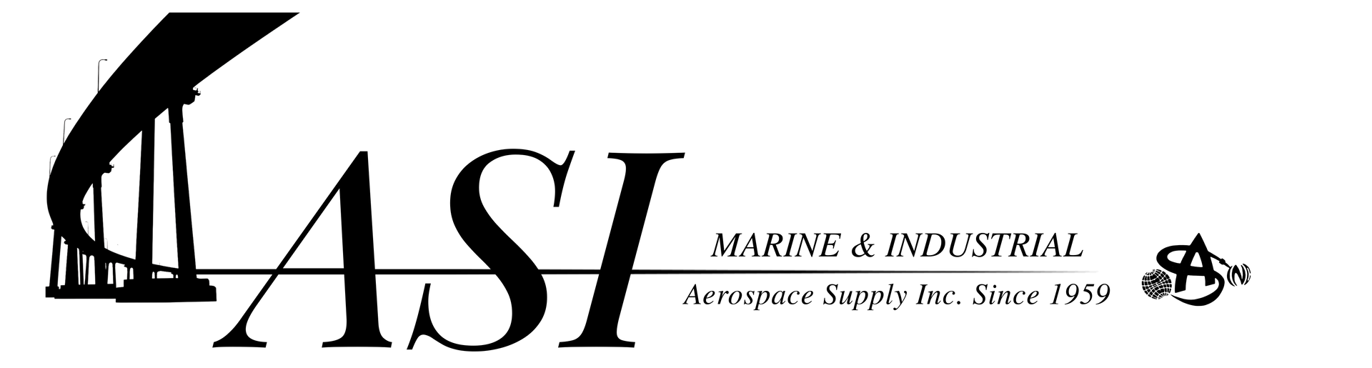 ASI Aerospace Supply Inc. logo in blue with a stylized diagonal line across the letters