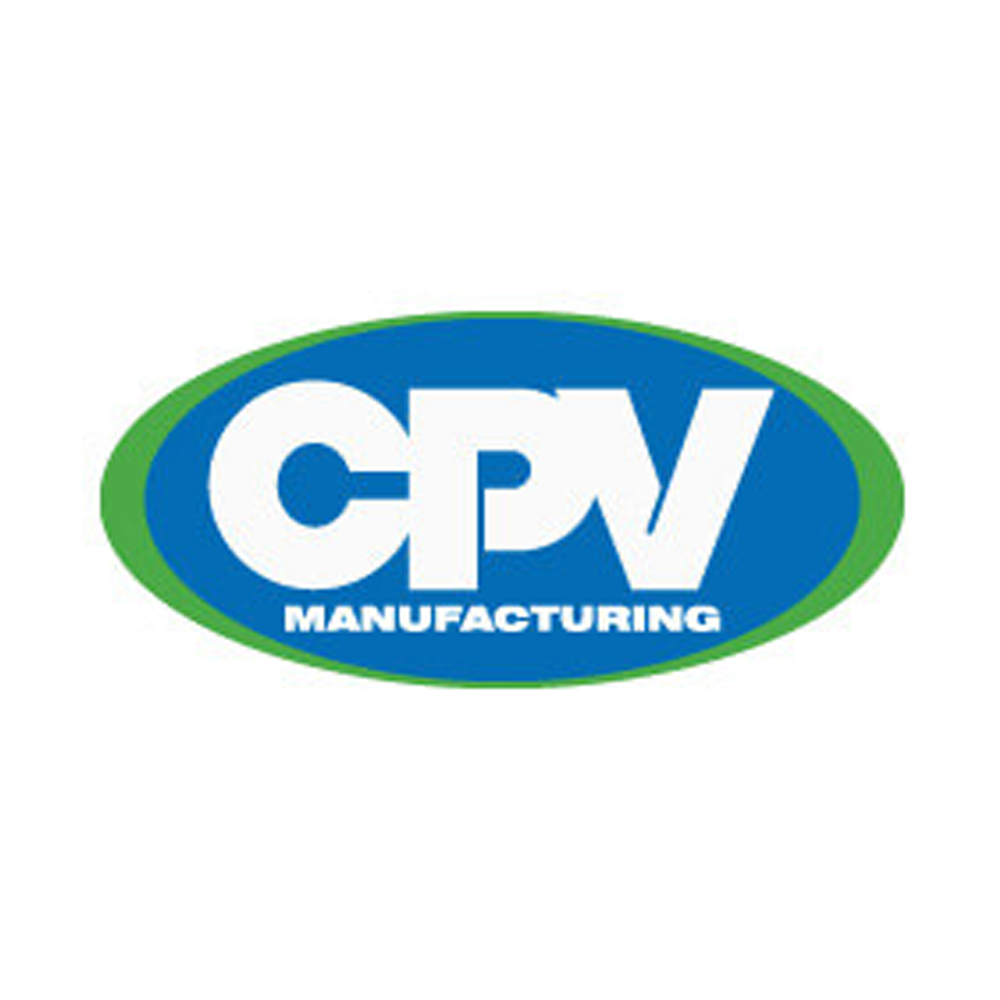 CPV Manufacturing logo in blue and green oval with white letters