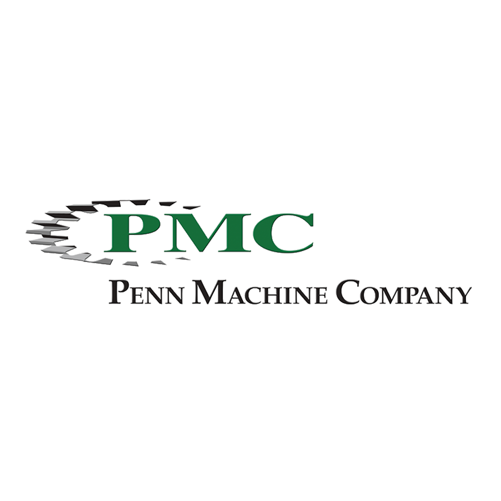 PMC Penn Machine Company logo in green and black with saw blade graphic on white background