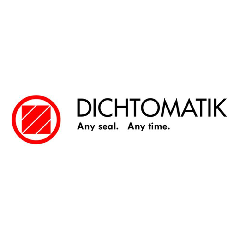 DICHTOMATIK logo with red circular icon and the slogan “Any seal. Any time.”