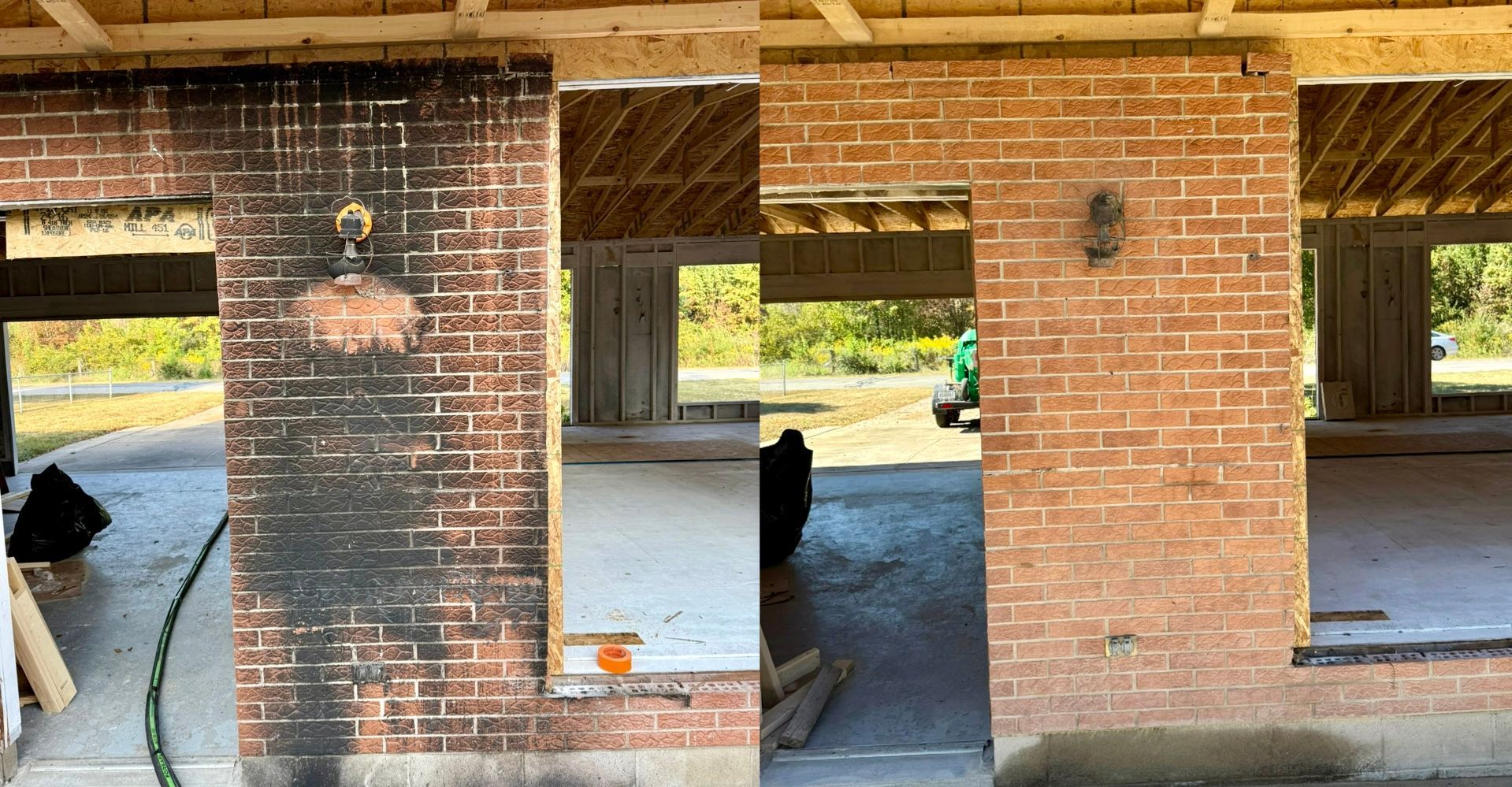 soda blasting smoke from exterior brick home
