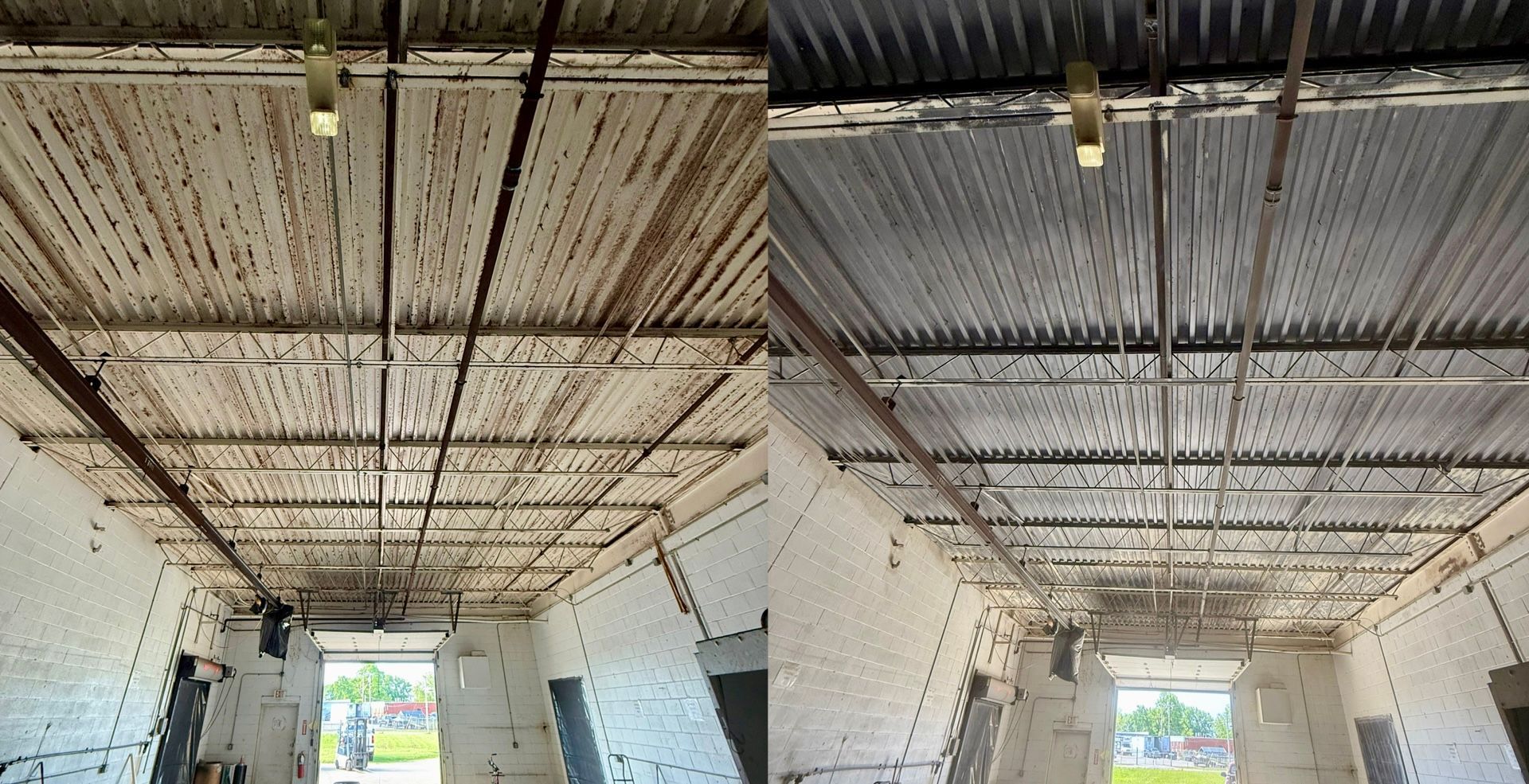 before and after sandblasting steel roof