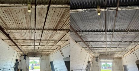 before and after sandblasting steel roof