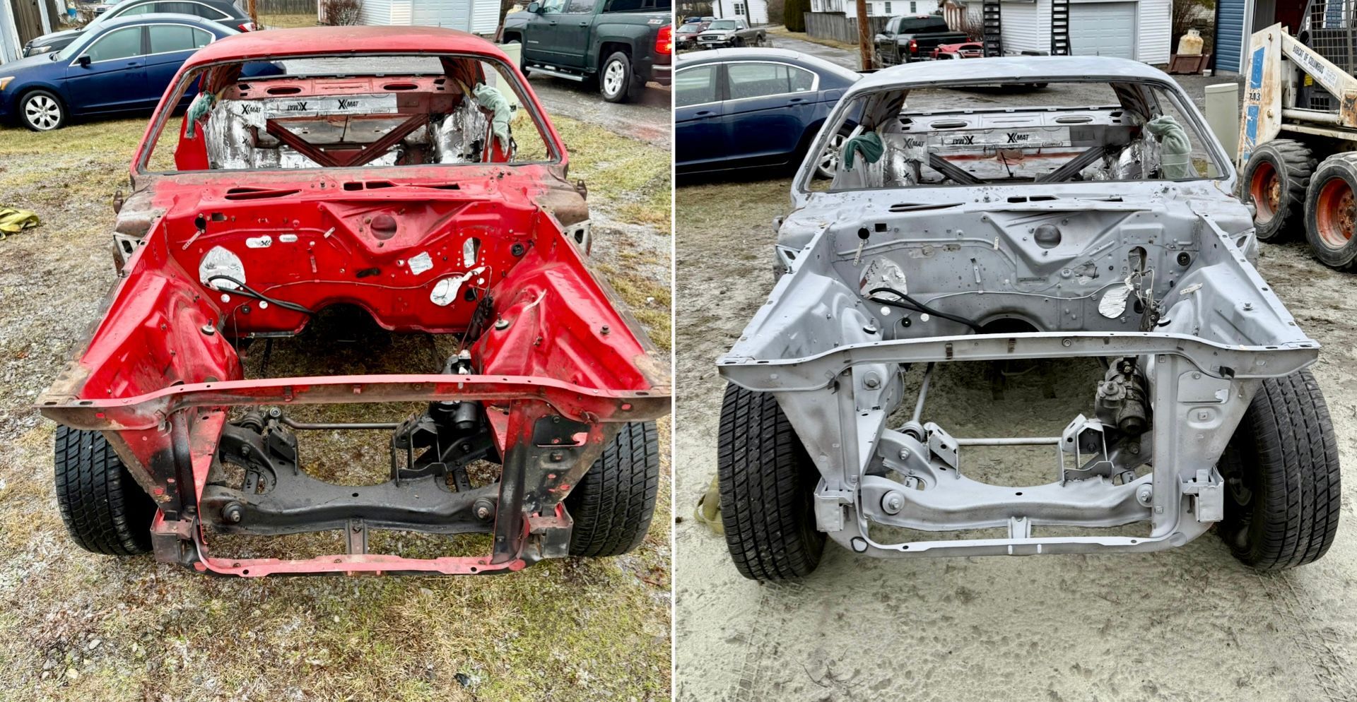 Before and after sandblasting car 