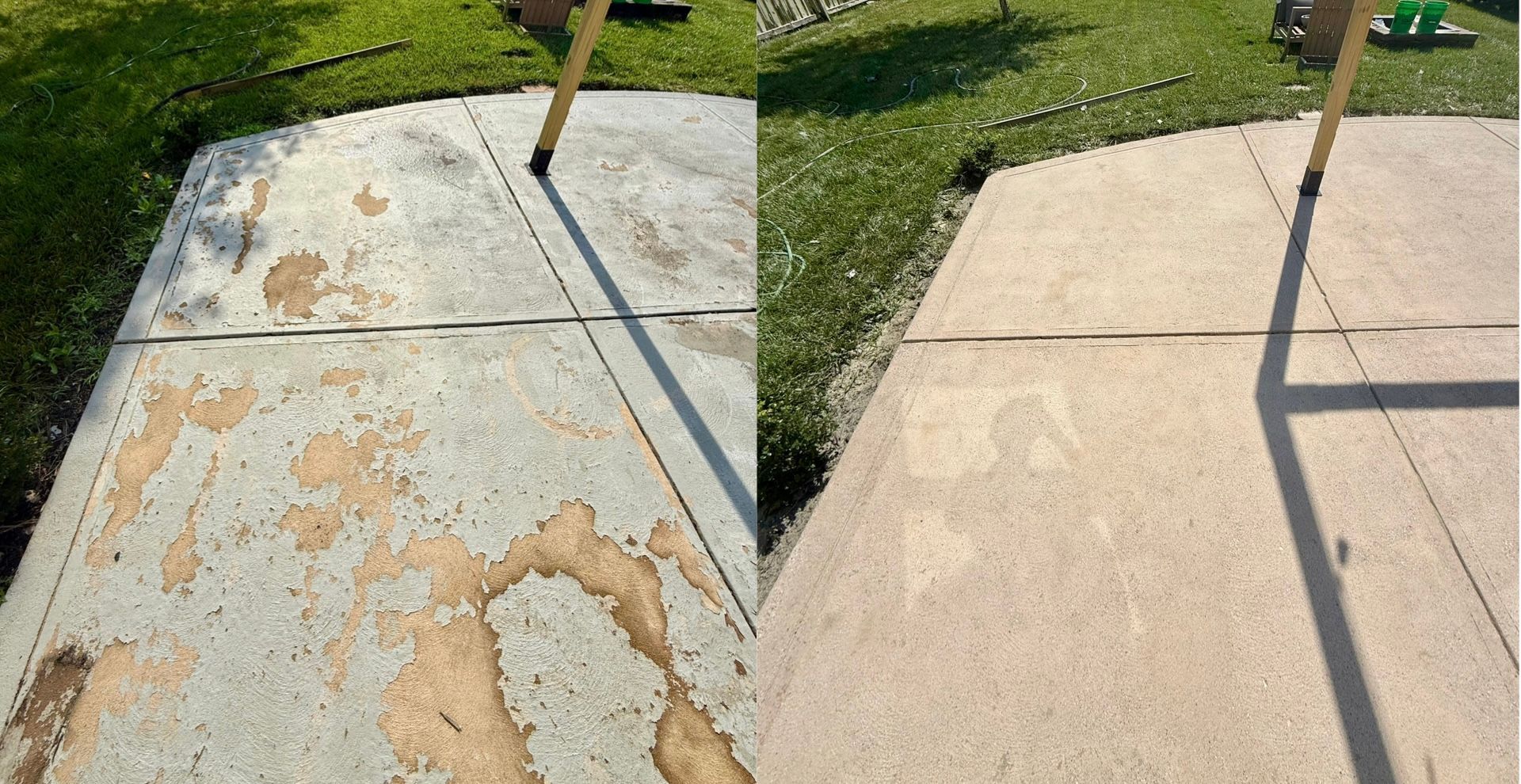 sandblasting failed paint and sealer from a concrete patio