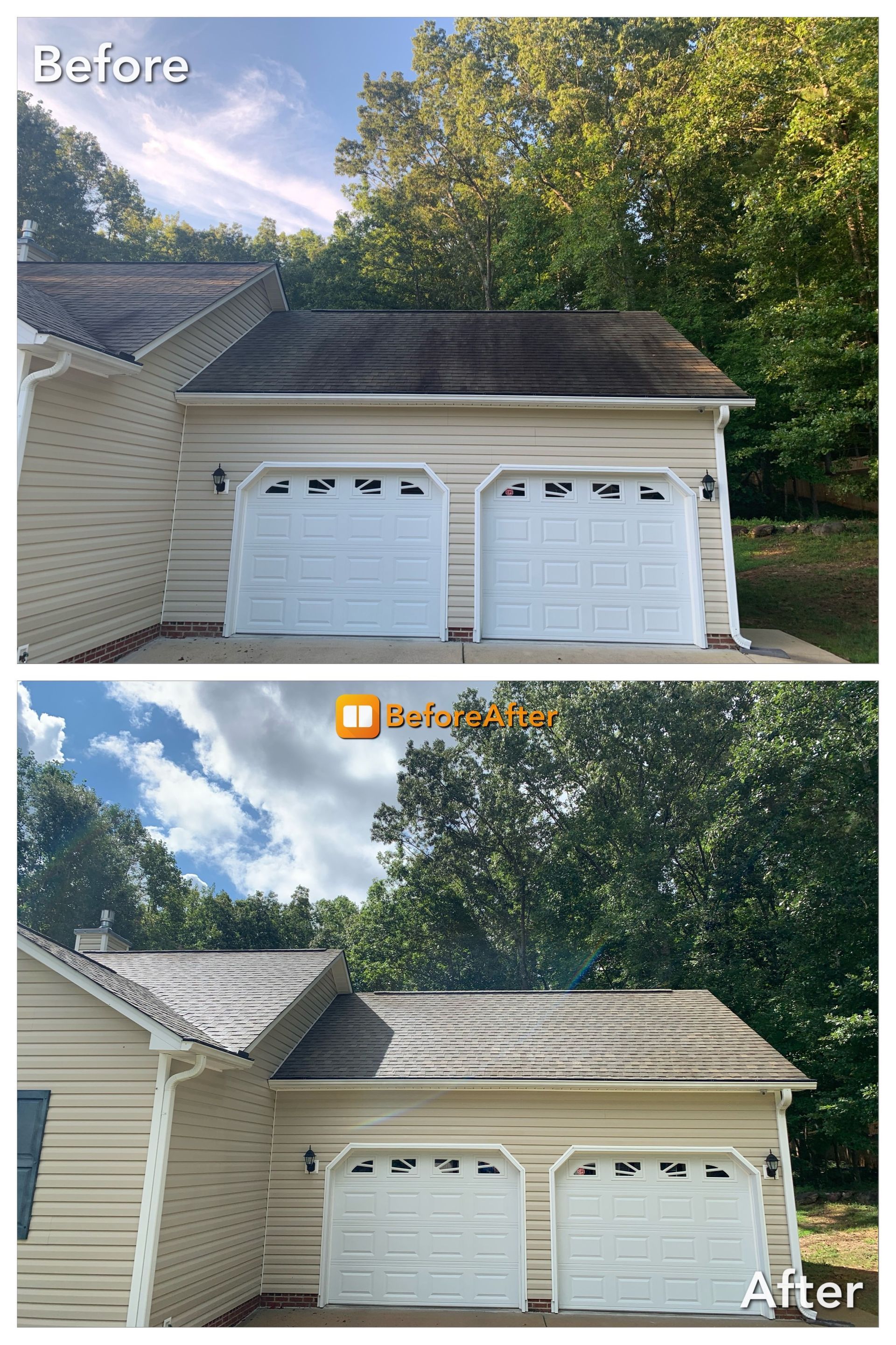 washing a dirty and streaking roof