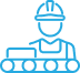 A man wearing a hard hat is standing on a conveyor belt.