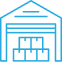 A blue line drawing of a warehouse with boxes in it.