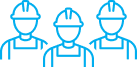 A group of construction workers wearing hard hats and overalls.