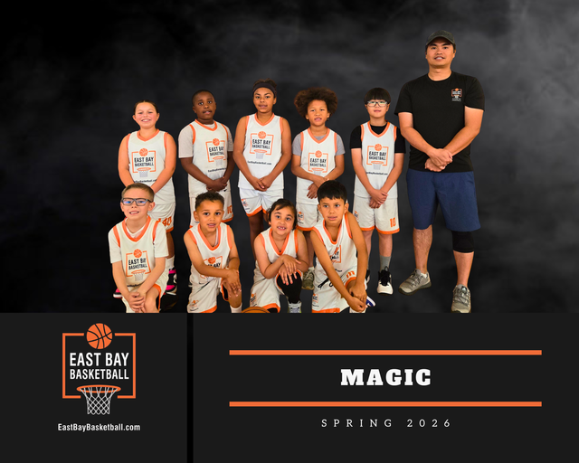 A coach speaks to a group of children in white and orange basketball jerseys on an indoor court.
