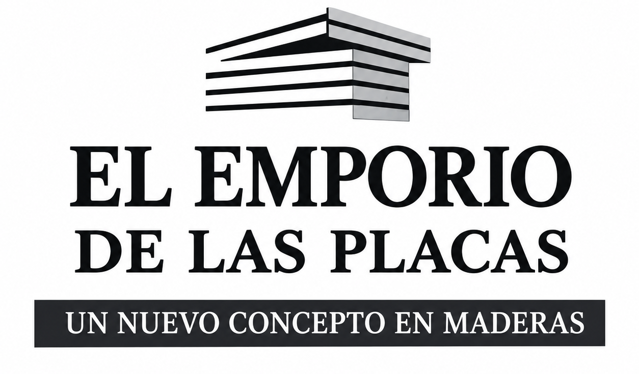 Logo of “El Emporio de las Placas” with a wood plank icon and the tagline “Un nuevo concepto en maderas”