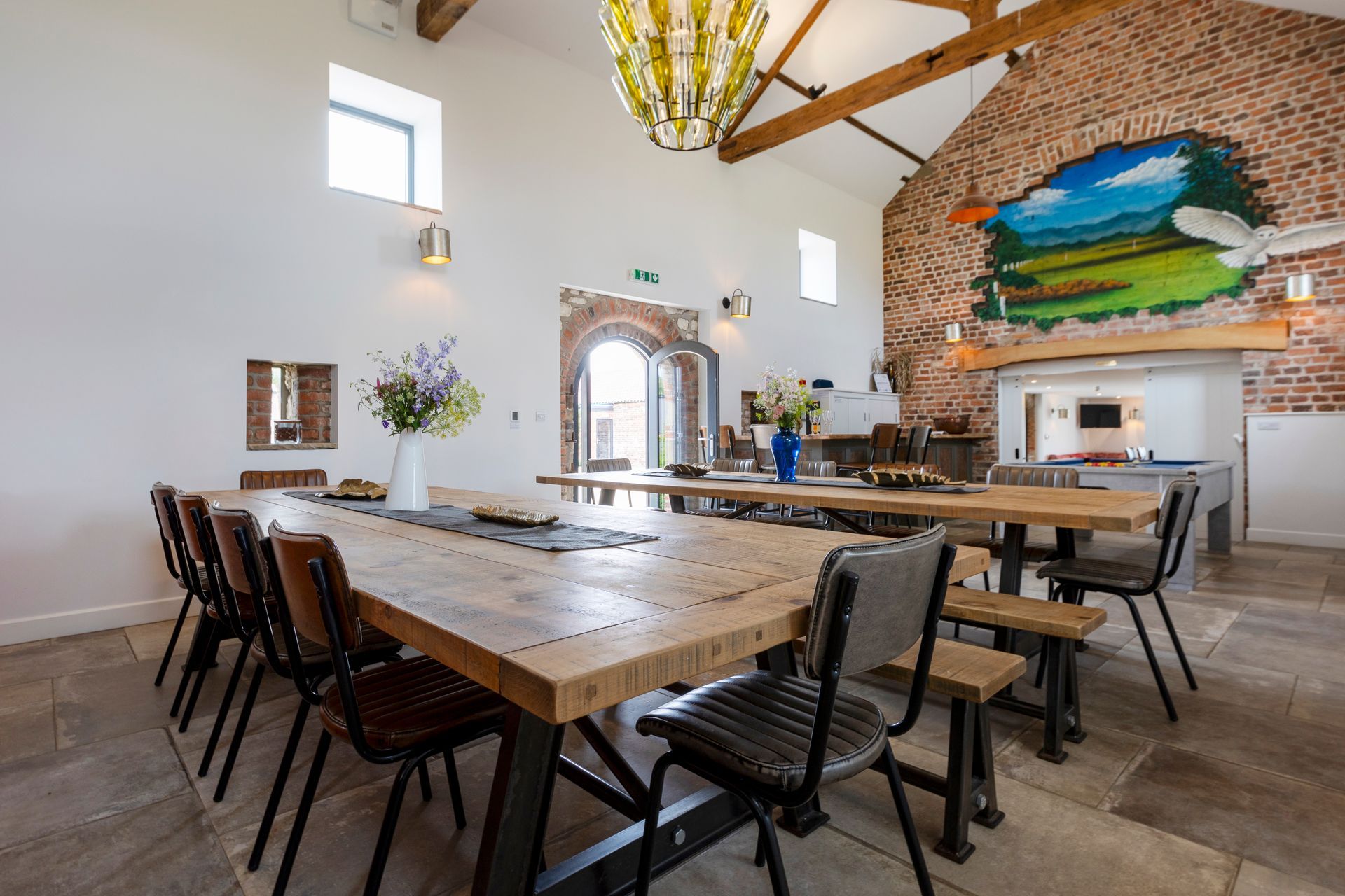 Large dining area with two tables 