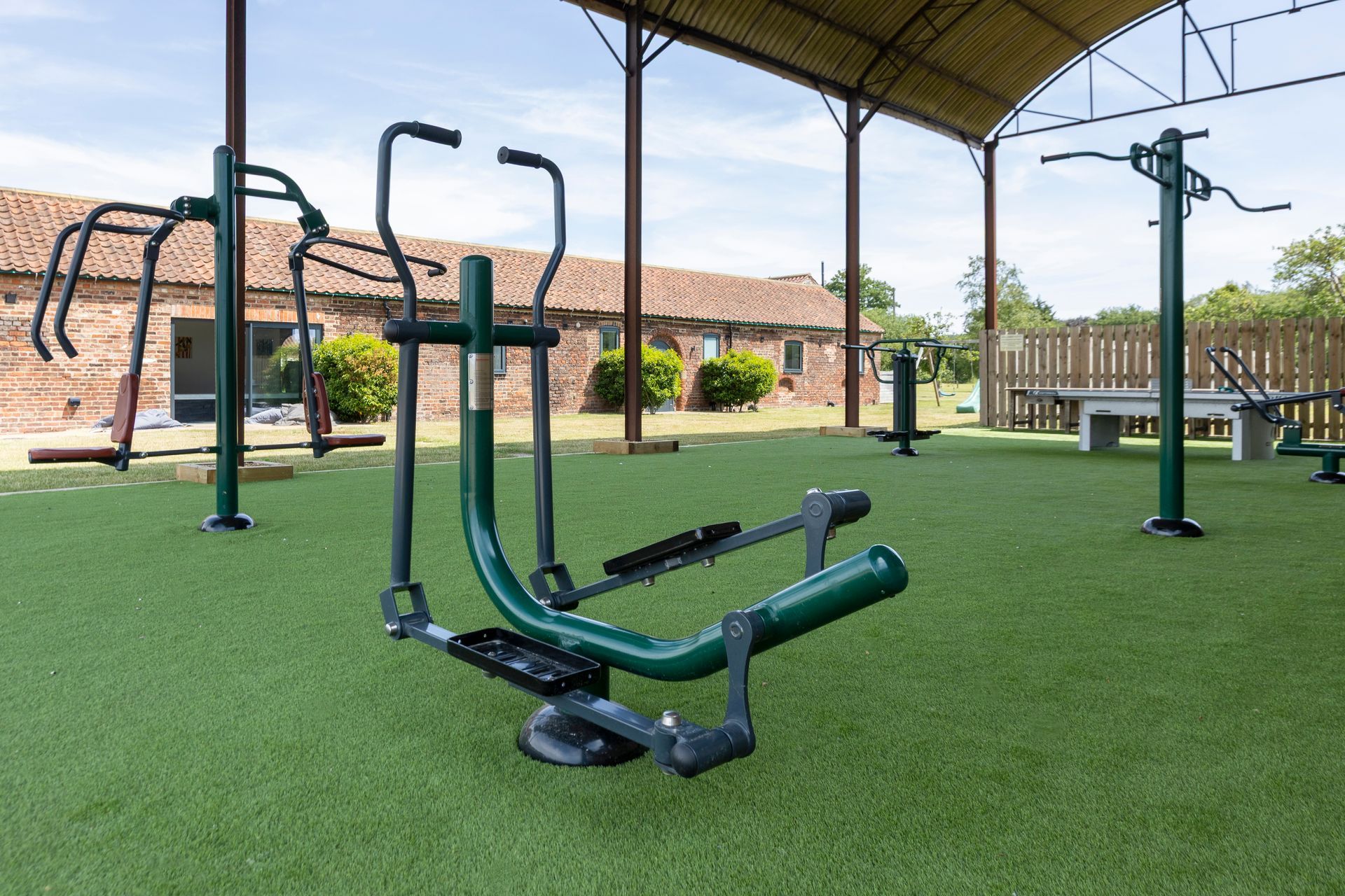 Outdoor gym under a Dutch Barn