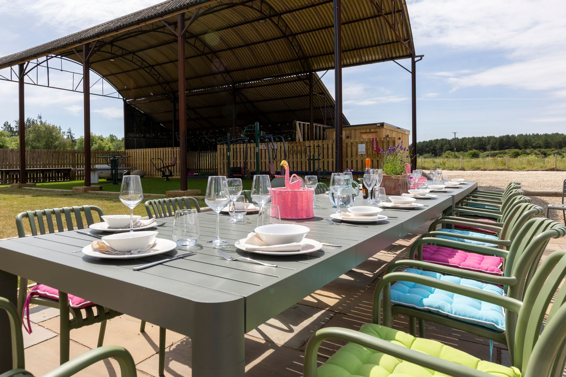 Outdoor dining and outdoor gym