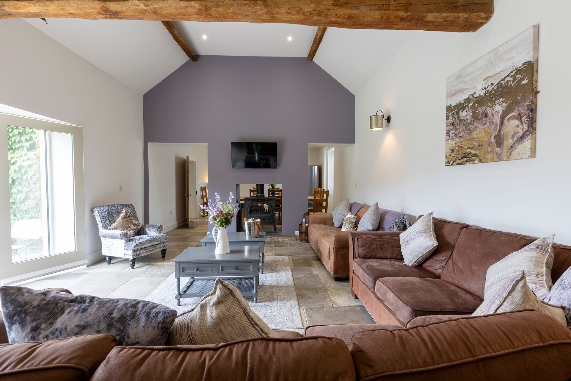 large living area with log burner