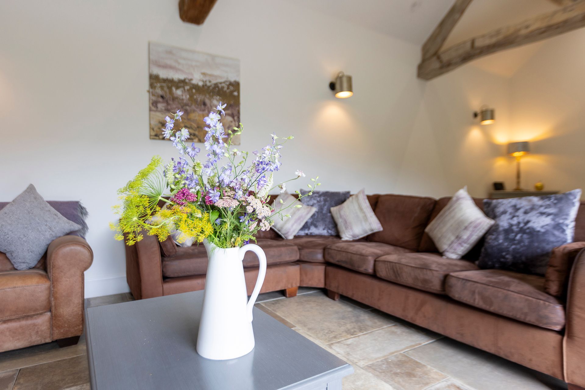living area withs seasonal flowers