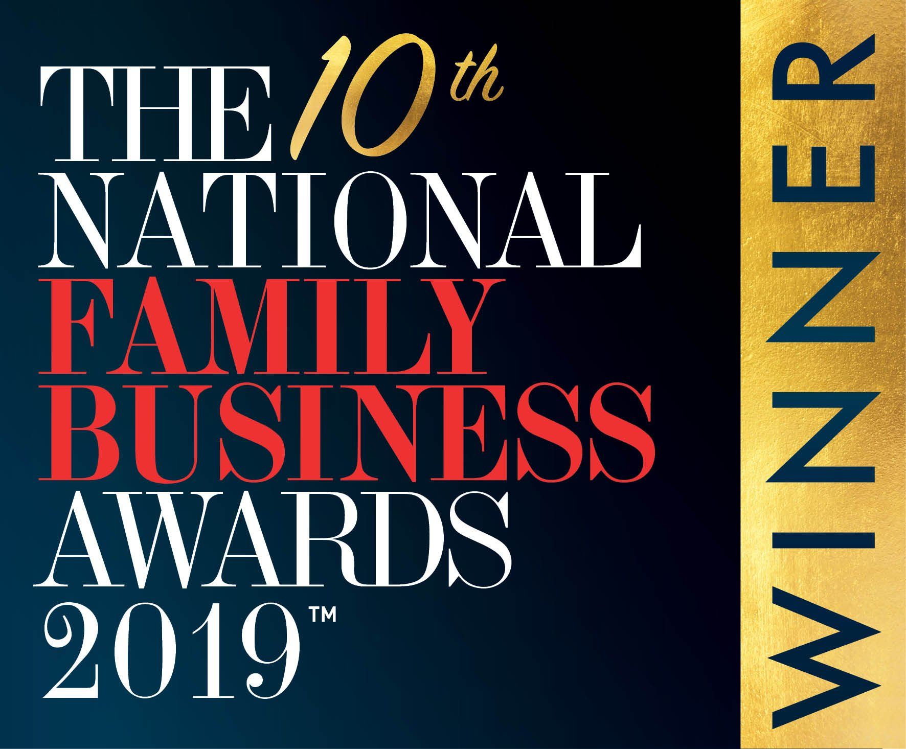 A logo for the 10th national family business awards