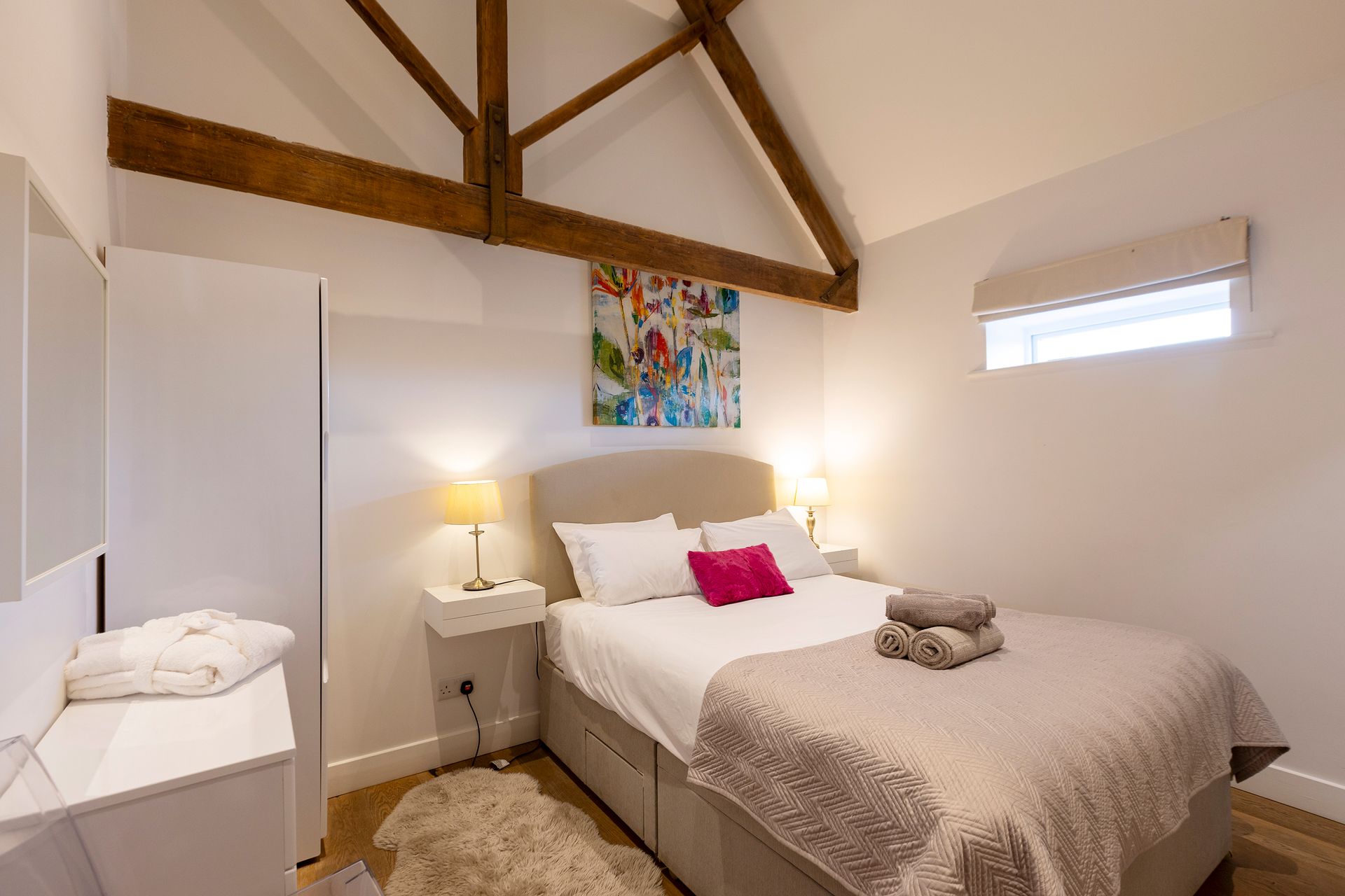 vaulted ceiling and exposed beams