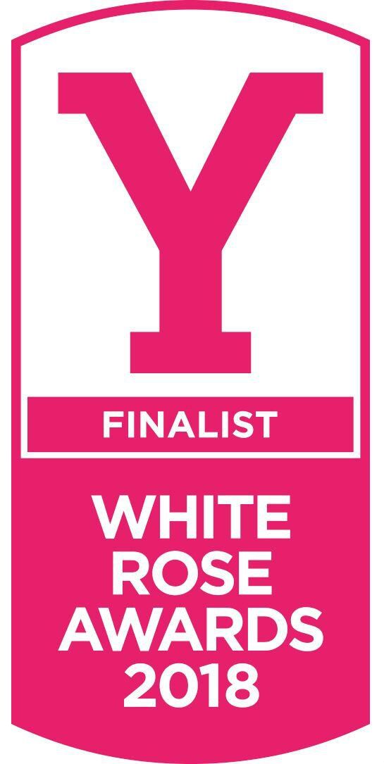 A pink and white logo for the white rose awards