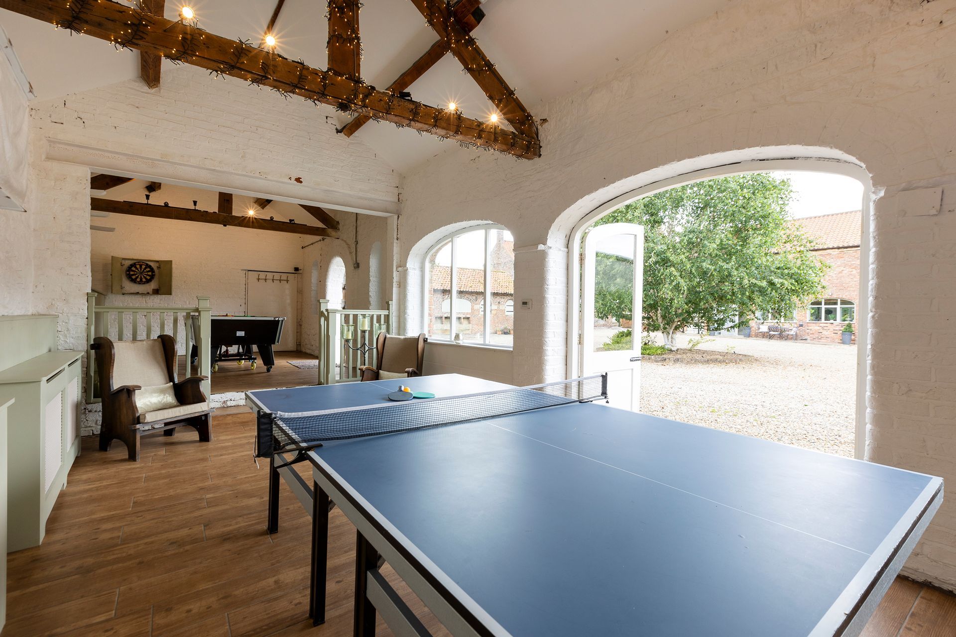 Table tennis table and french windows