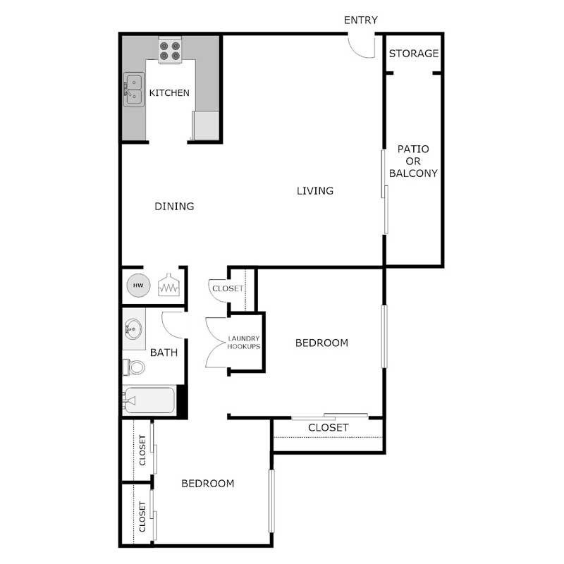 2 bedroom 1 bath floor plan
