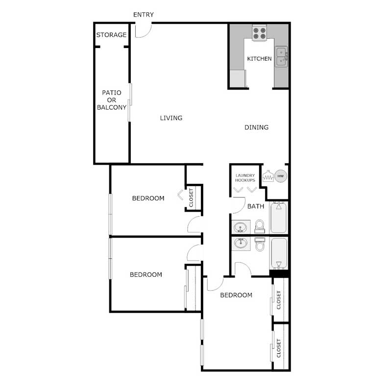 3 Bedroom 2 bath floor plan