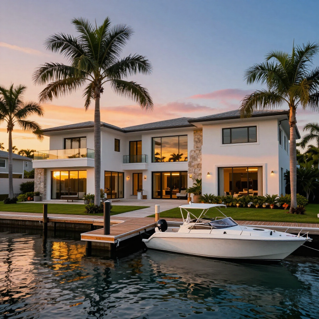 Waterfront home in Charlotte County Florida at sunset