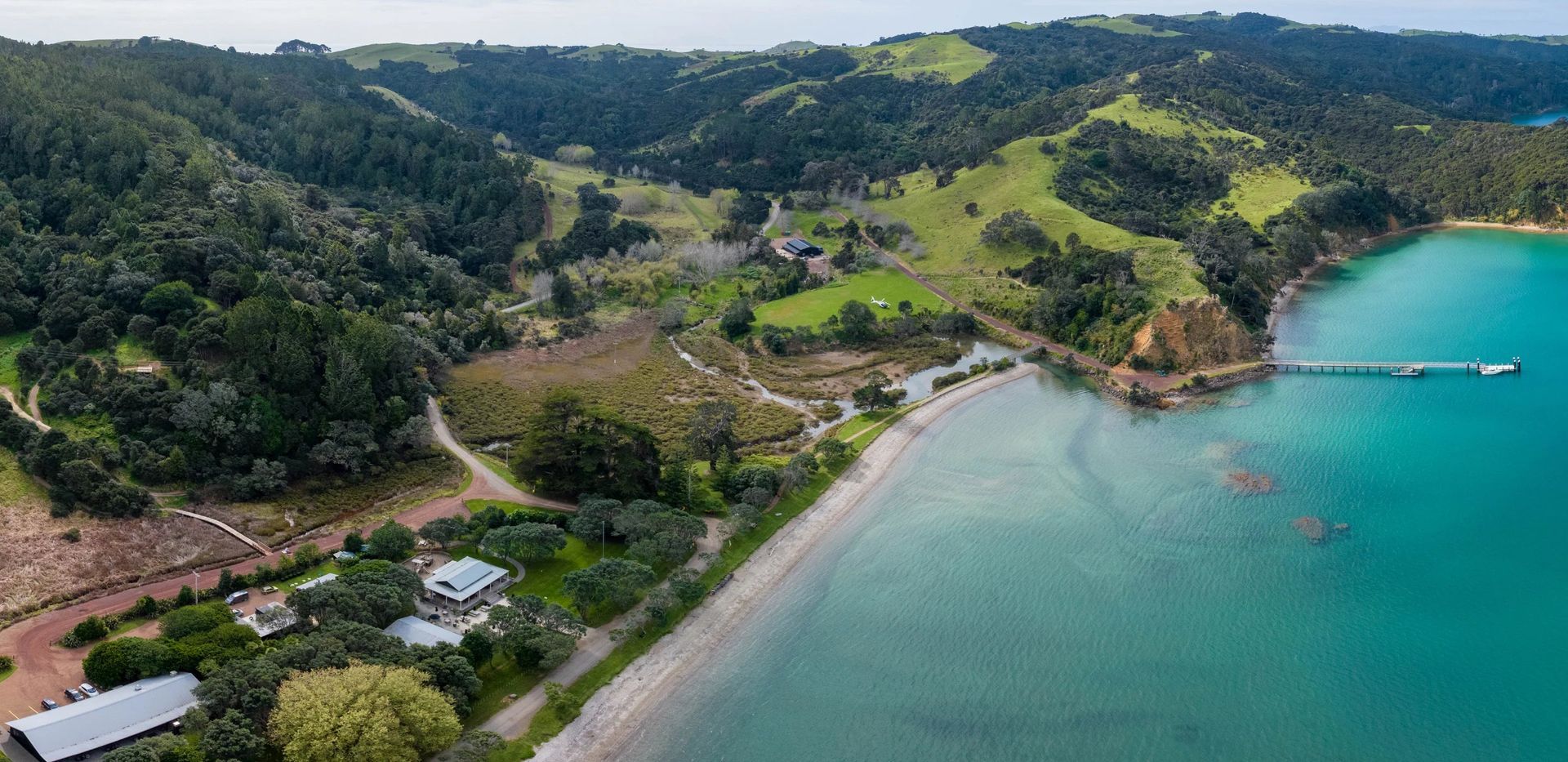 Aerial view Man o'War bay Waiheke Island
