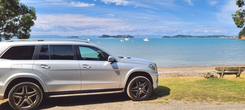 Waiheke Freedom Tours spacious tour vehicle at Mudbrick Vineyard.