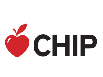 Red apple logo beside the word CHIP in black text.