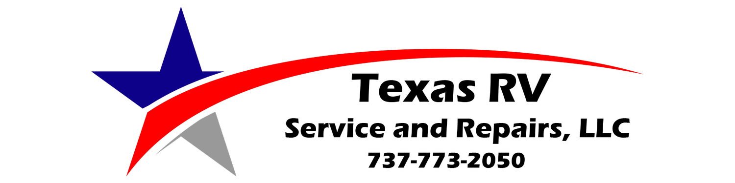 Logo for Texas RV Service and Repairs, LLC, with a star and red arc over the text, and phone number.